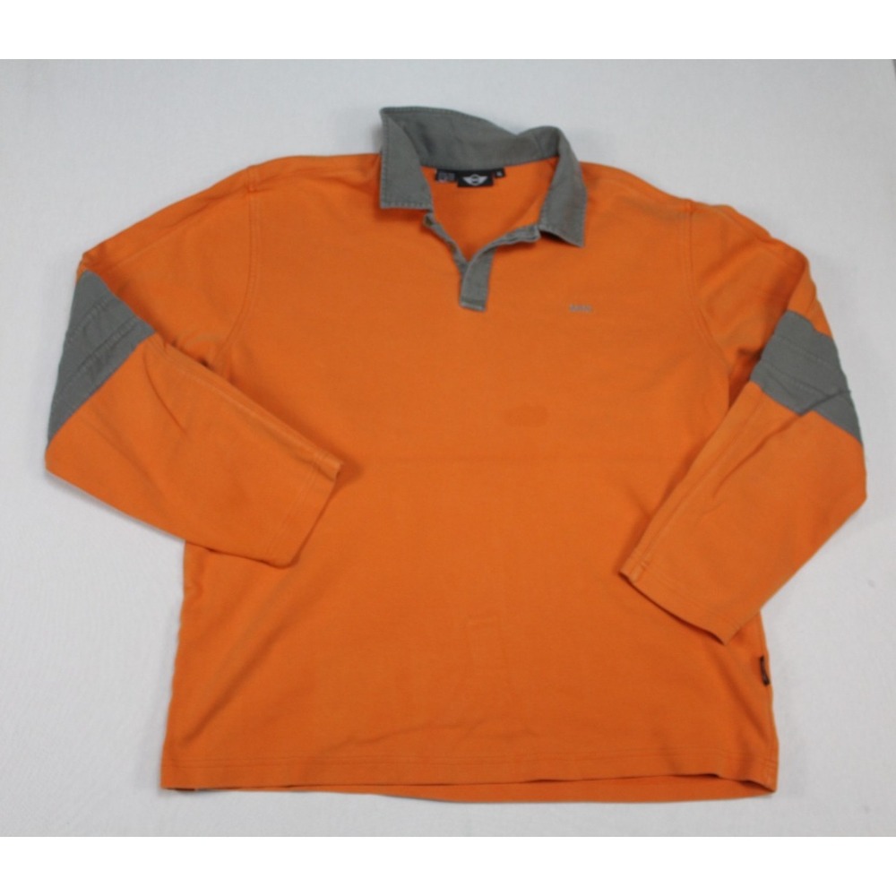 MINI Polo Shirt Mens XL Orange Good Long Sleeve Cotton Collared Logo Car